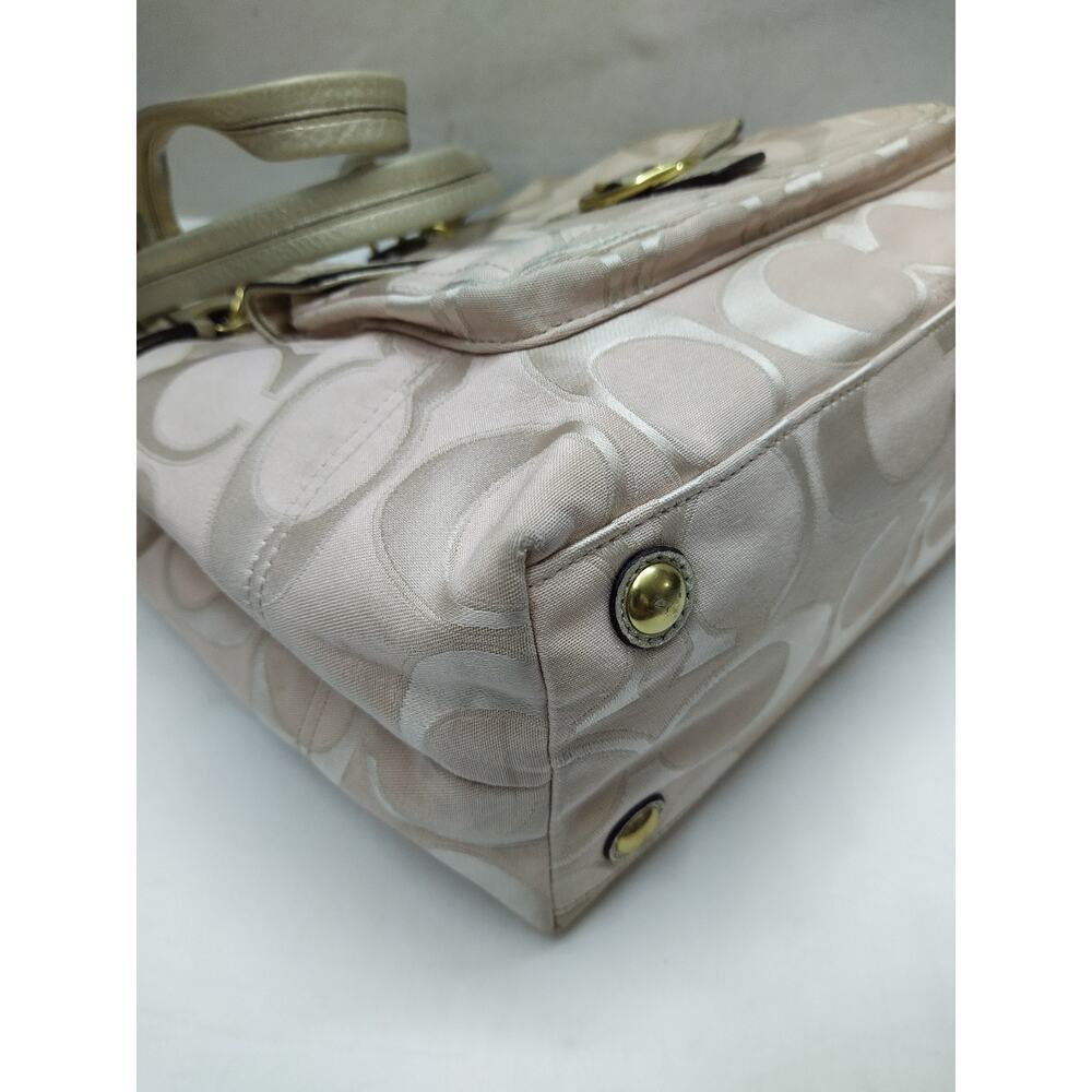 Coach Signature Beige Canvas Leather Trim Front Pocket Double Handles Tote Bag - Picture 15 of 16